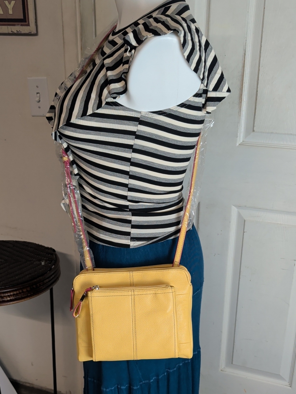 Tignanello Yellow Leather Crossbody Bag